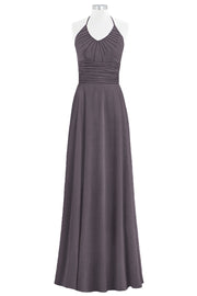 Chiffon Column Halter Sleeveless Bridesmaid Dress-B14073