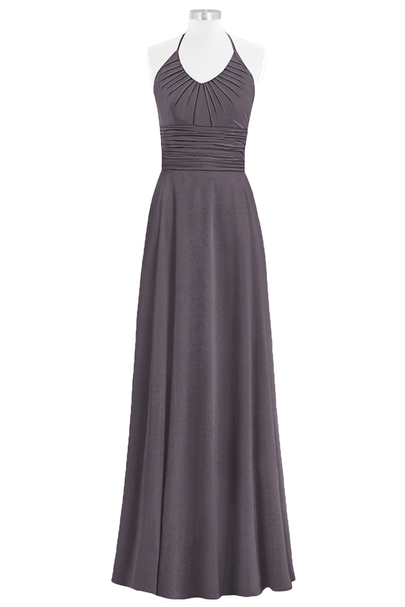 Chiffon Column Halter Sleeveless Bridesmaid Dress-B14073