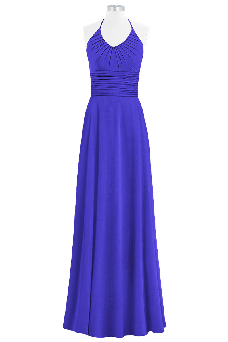 Chiffon Column Halter Sleeveless Bridesmaid Dress-B14073