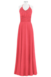 Chiffon Column Halter Sleeveless Bridesmaid Dress-B14073