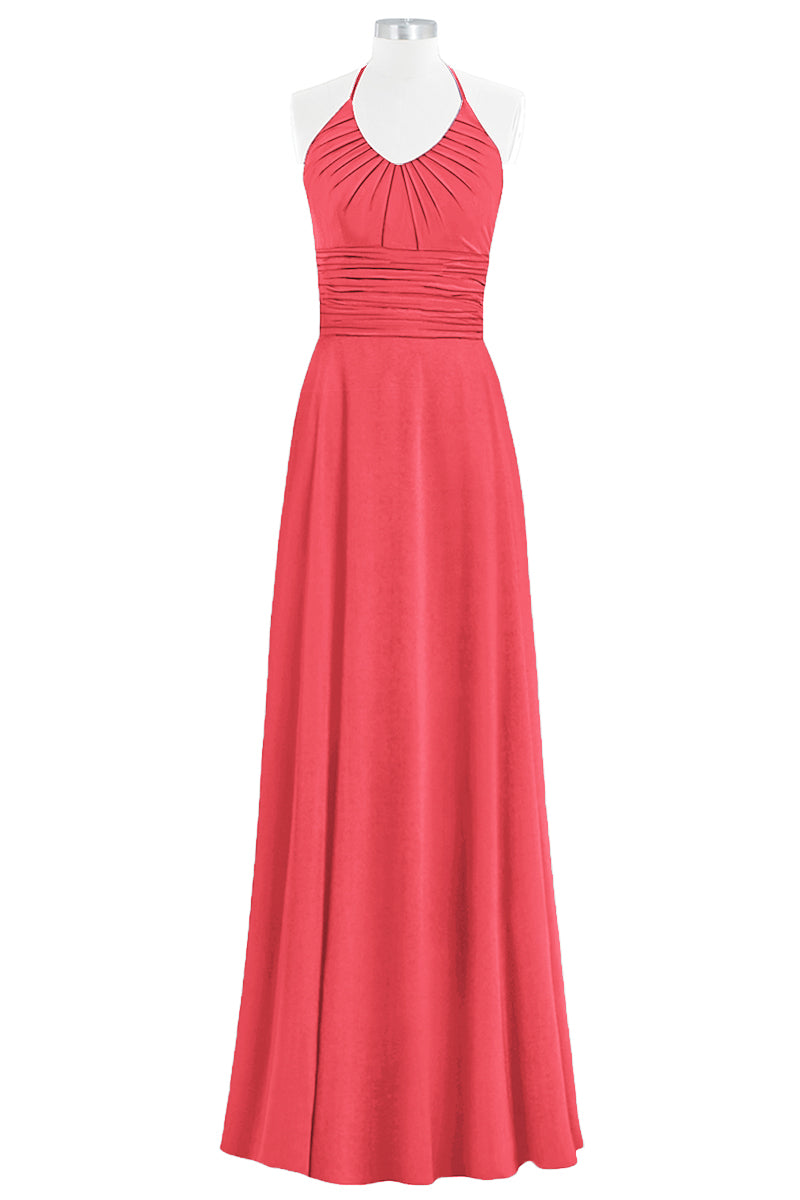 Chiffon Column Halter Sleeveless Bridesmaid Dress-B14073