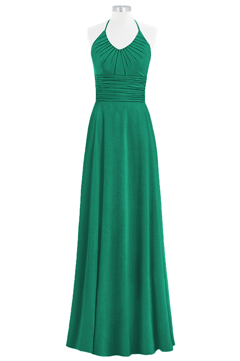 Chiffon Column Halter Sleeveless Bridesmaid Dress-B14073