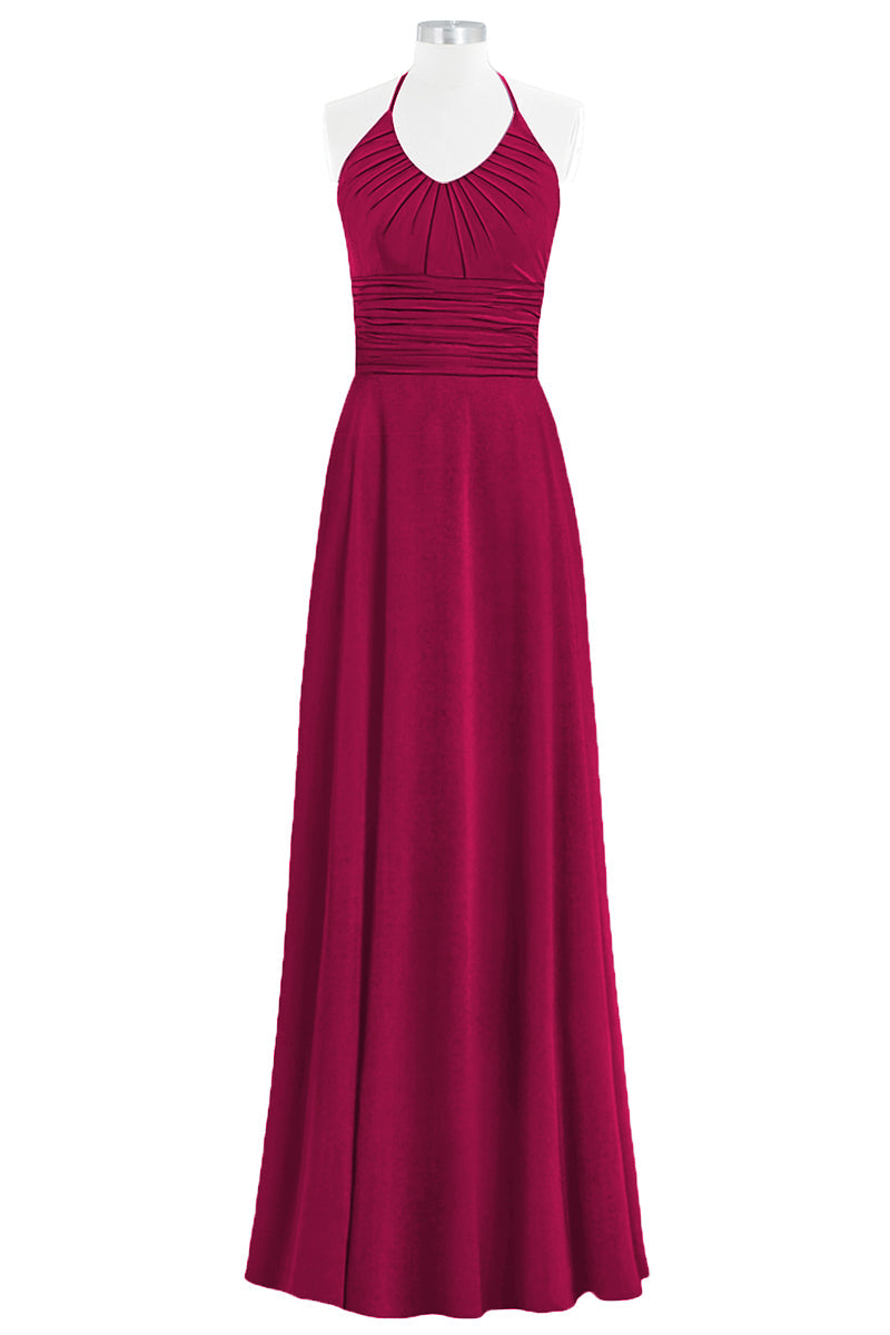 Chiffon Column Halter Sleeveless Bridesmaid Dress-B14073