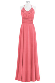 Chiffon Column Halter Sleeveless Bridesmaid Dress-B14073