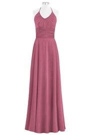 Chiffon Column Halter Sleeveless Bridesmaid Dress-B14073