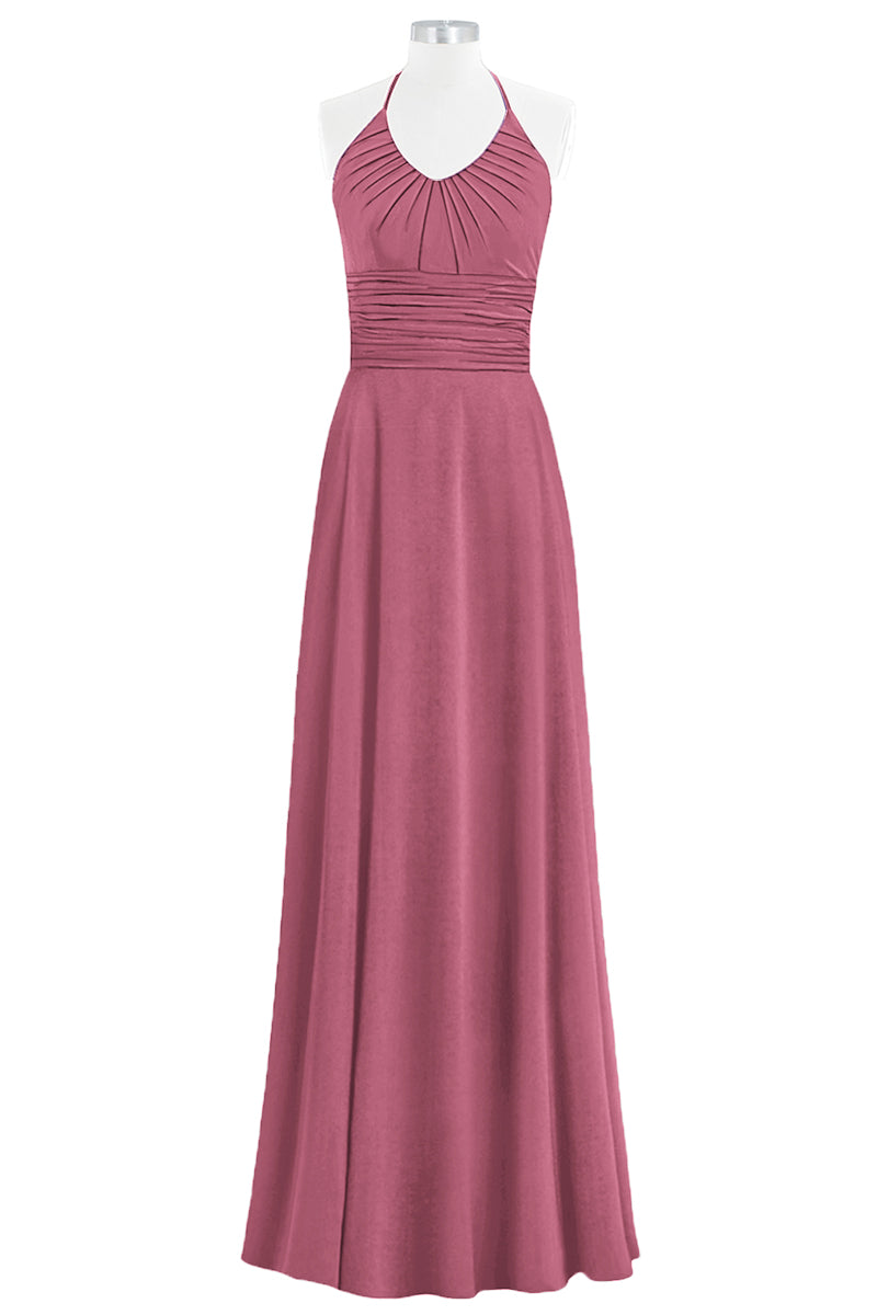 Chiffon Column Halter Sleeveless Bridesmaid Dress-B14073