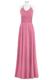 Chiffon Column Halter Sleeveless Bridesmaid Dress-B14073