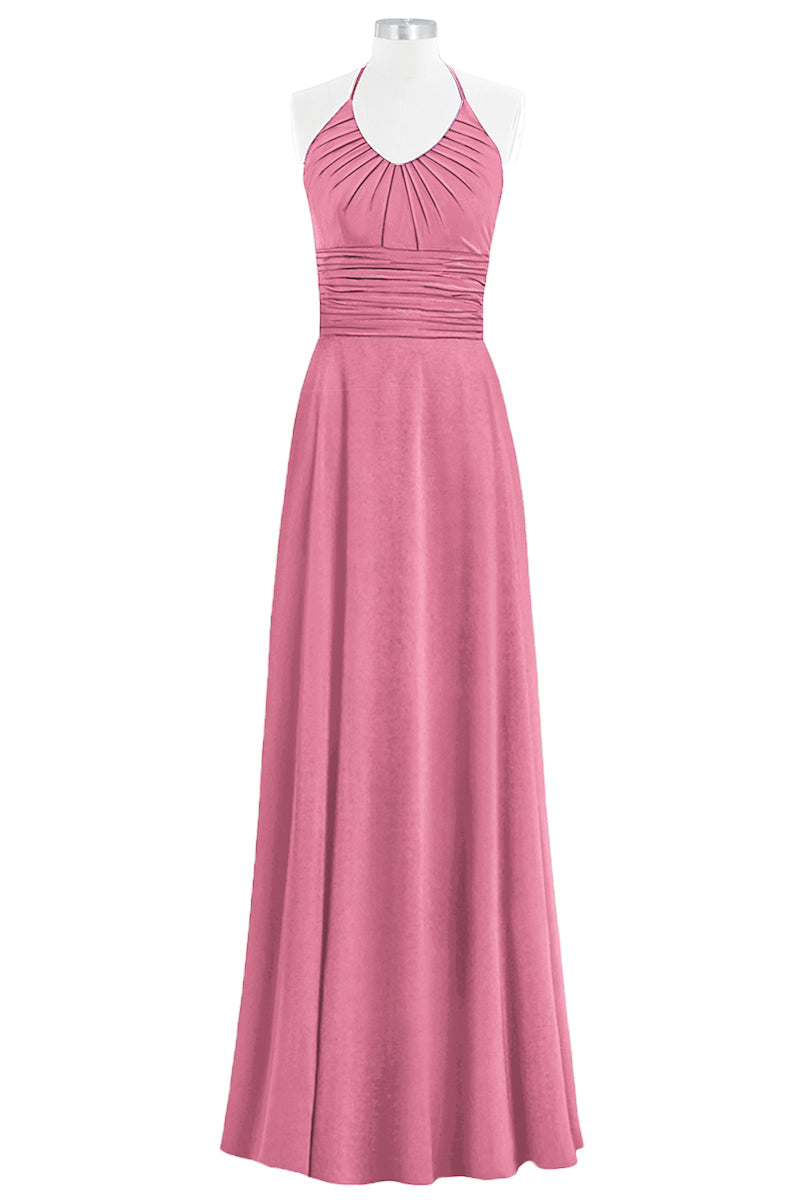 Chiffon Column Halter Sleeveless Bridesmaid Dress-B14073
