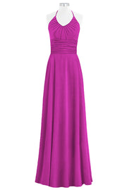 Chiffon Column Halter Sleeveless Bridesmaid Dress-B14073