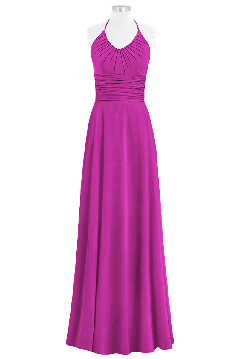Chiffon Column Halter Sleeveless Bridesmaid Dress-B14073