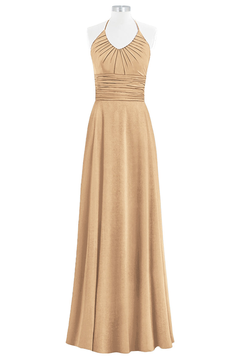 Chiffon Column Halter Sleeveless Bridesmaid Dress-B14073