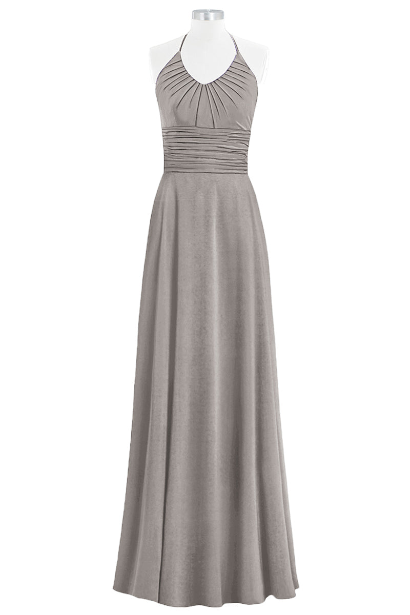 Chiffon Column Halter Sleeveless Bridesmaid Dress-B14073