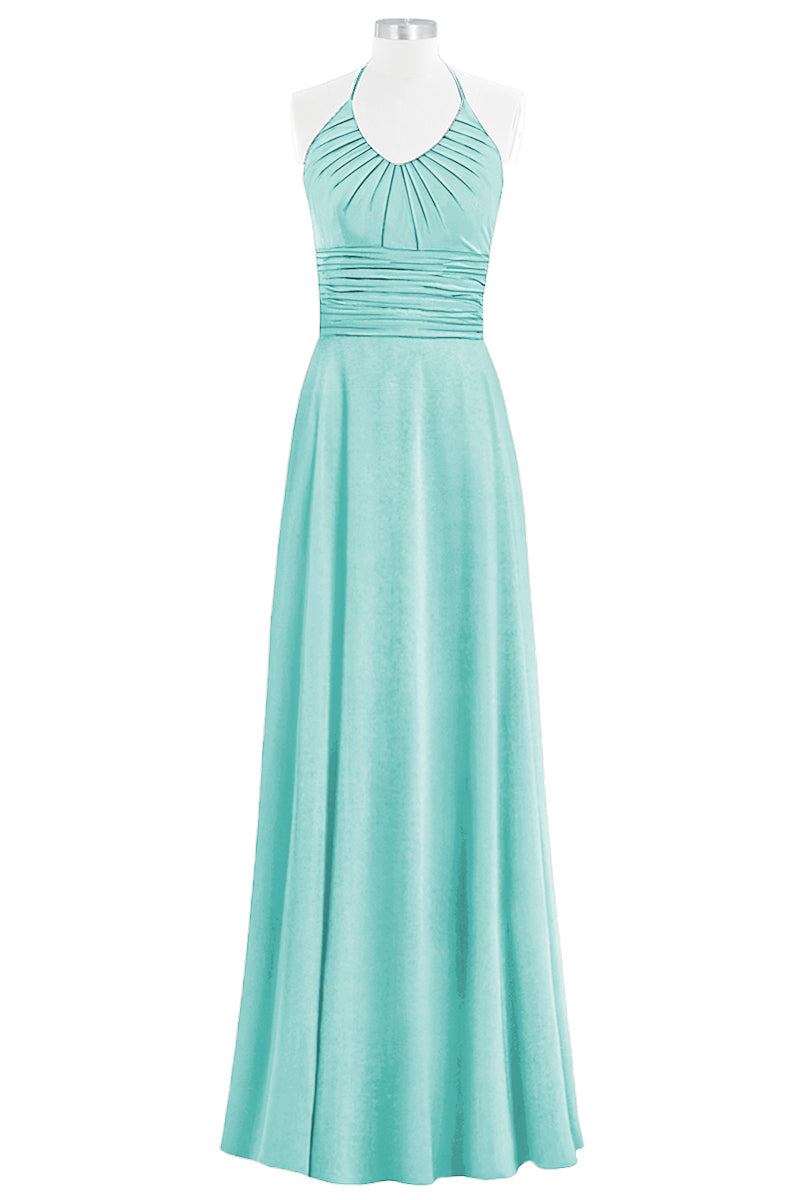 Chiffon Column Halter Sleeveless Bridesmaid Dress-B14073