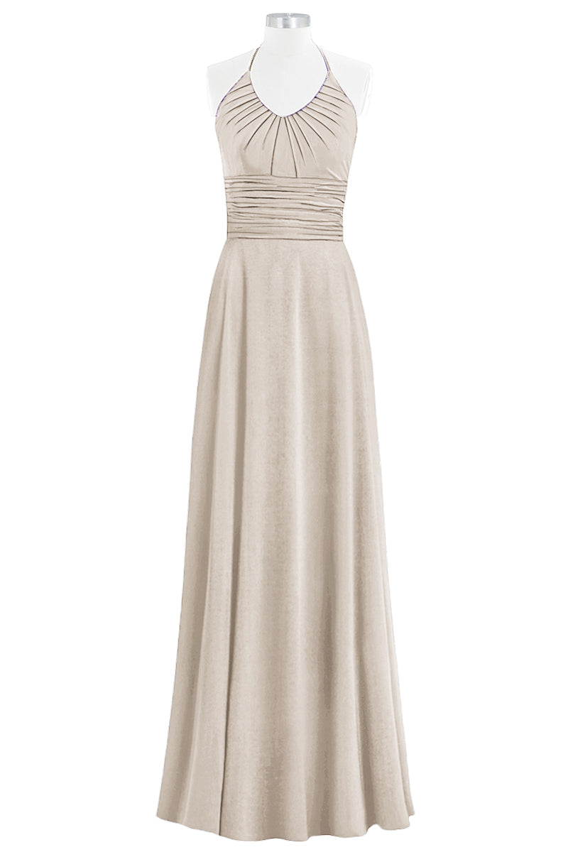 Chiffon Column Halter Sleeveless Bridesmaid Dress-B14073