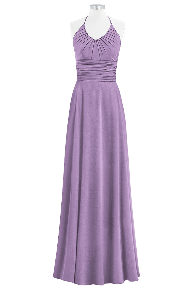 Chiffon Column Halter Sleeveless Bridesmaid Dress-B14073