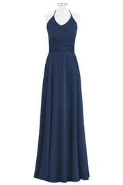 Chiffon Column Halter Sleeveless Bridesmaid Dress-B14073
