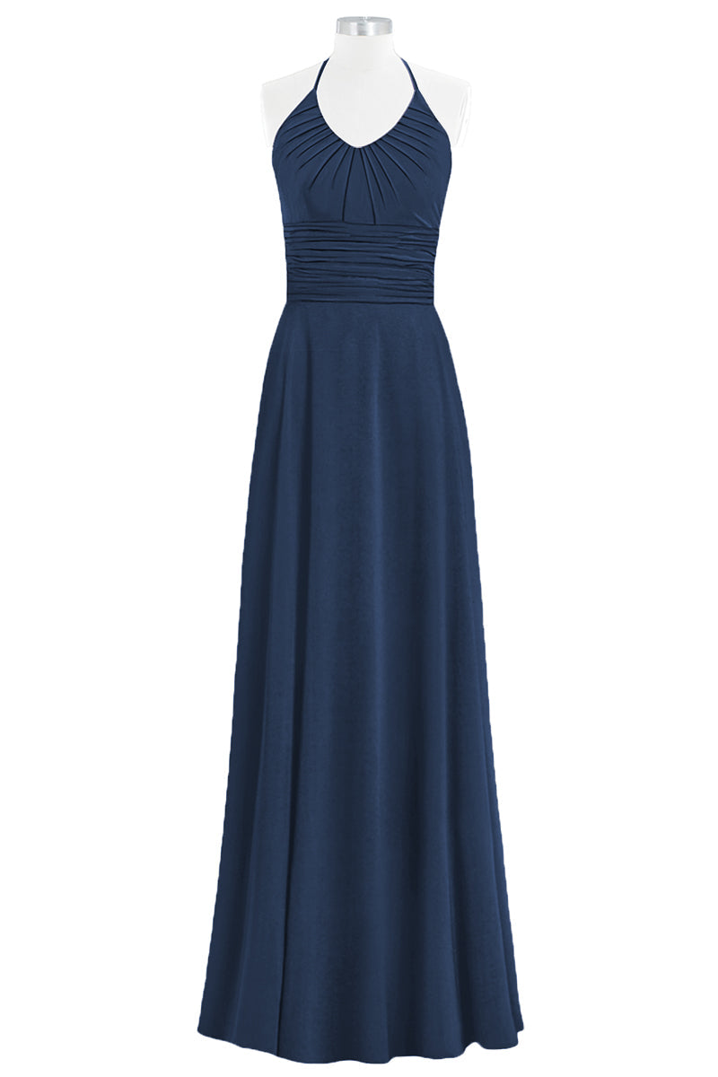 Chiffon Column Halter Sleeveless Bridesmaid Dress-B14073