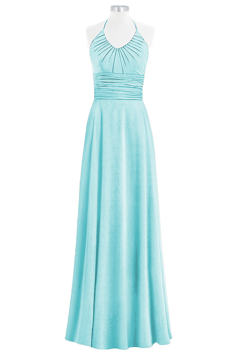 Chiffon Column Halter Sleeveless Bridesmaid Dress-B14073