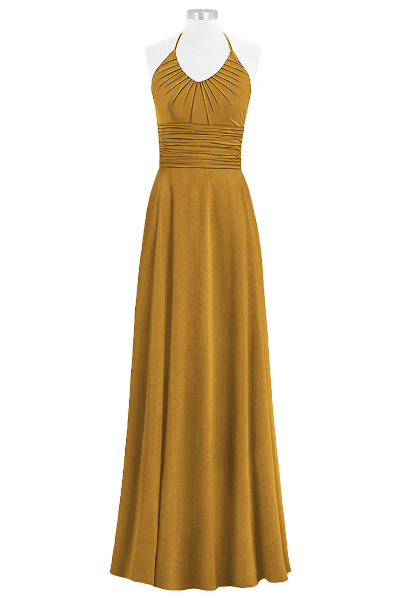 Chiffon Column Halter Sleeveless Bridesmaid Dress-B14073