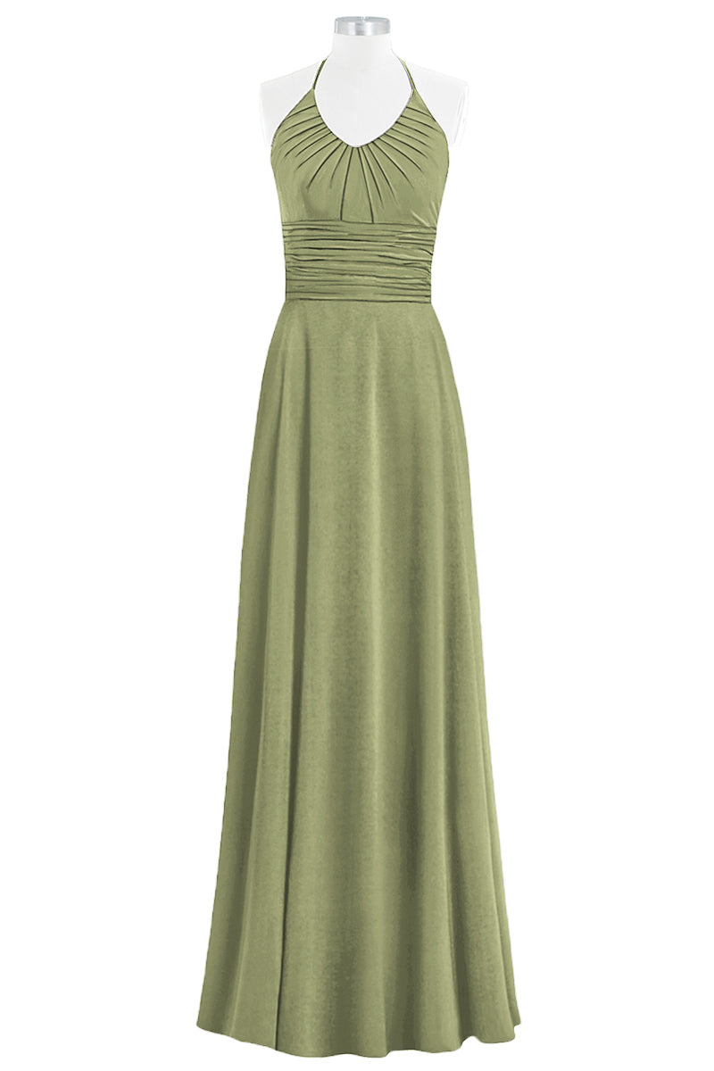 Chiffon Column Halter Sleeveless Bridesmaid Dress-B14073