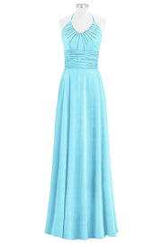 Chiffon Column Halter Sleeveless Bridesmaid Dress-B14073