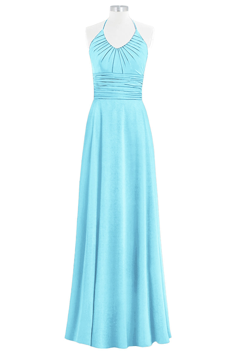 Chiffon Column Halter Sleeveless Bridesmaid Dress-B14073
