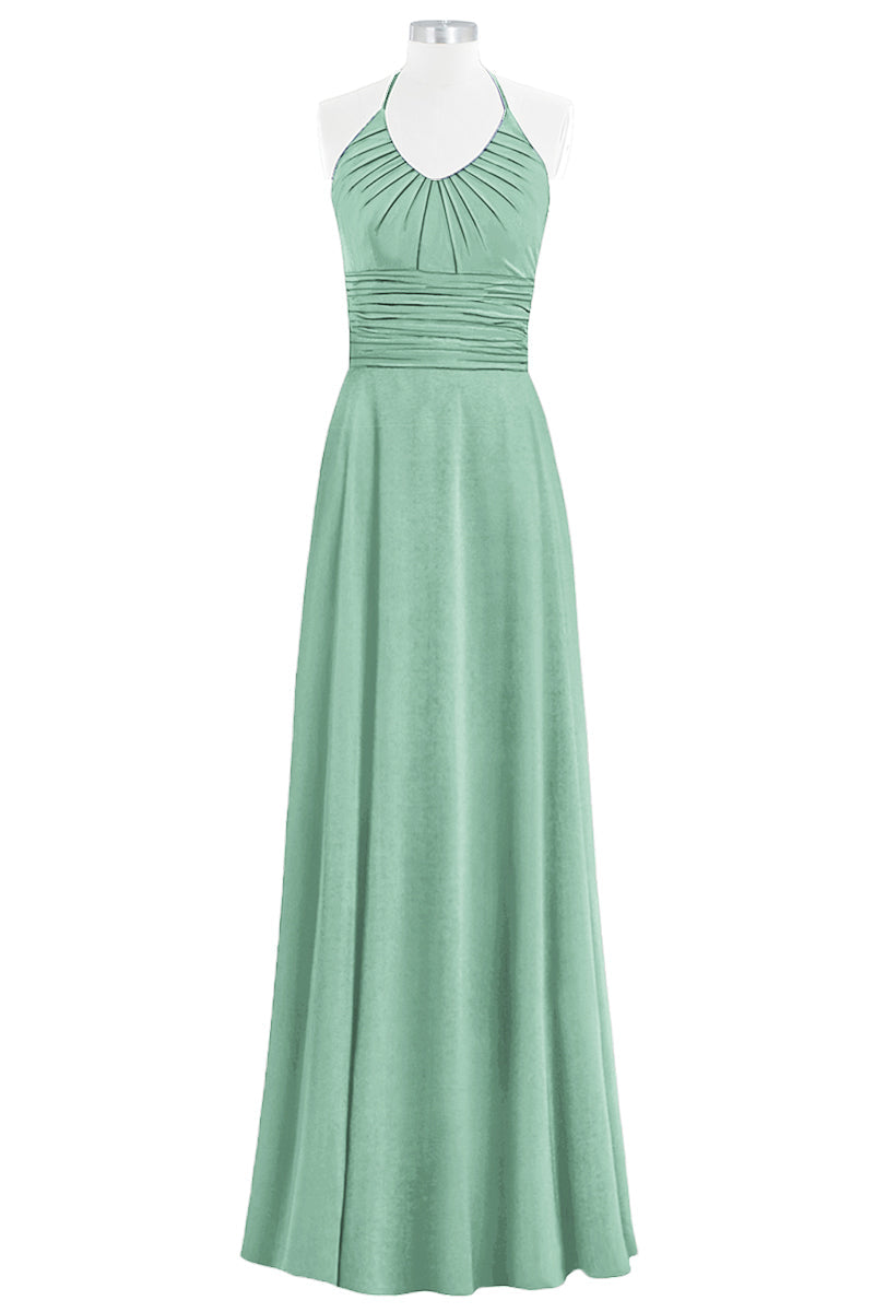 Chiffon Column Halter Sleeveless Bridesmaid Dress-B14073