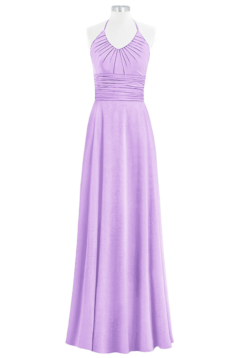 Chiffon Column Halter Sleeveless Bridesmaid Dress-B14073