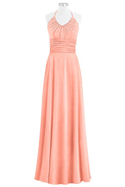 Chiffon Column Halter Sleeveless Bridesmaid Dress-B14073