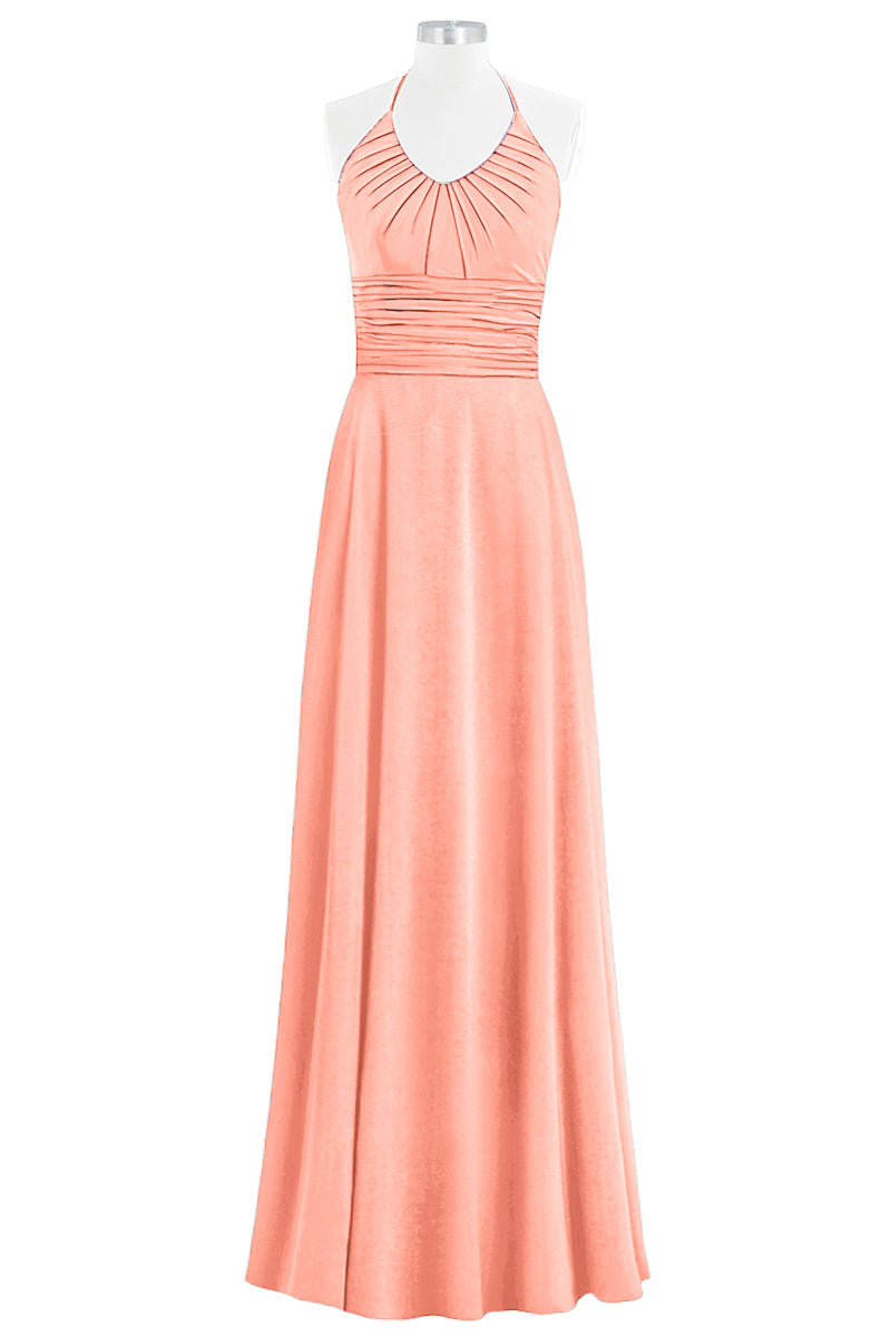 Chiffon Column Halter Sleeveless Bridesmaid Dress-B14073