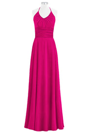 Chiffon Column Halter Sleeveless Bridesmaid Dress-B14073