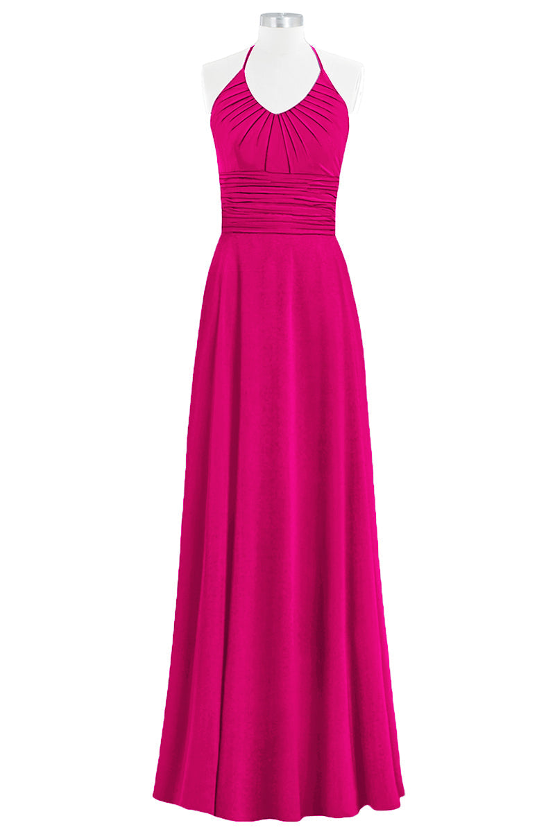 Chiffon Column Halter Sleeveless Bridesmaid Dress-B14073