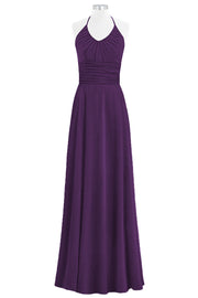 Chiffon Column Halter Sleeveless Bridesmaid Dress-B14073