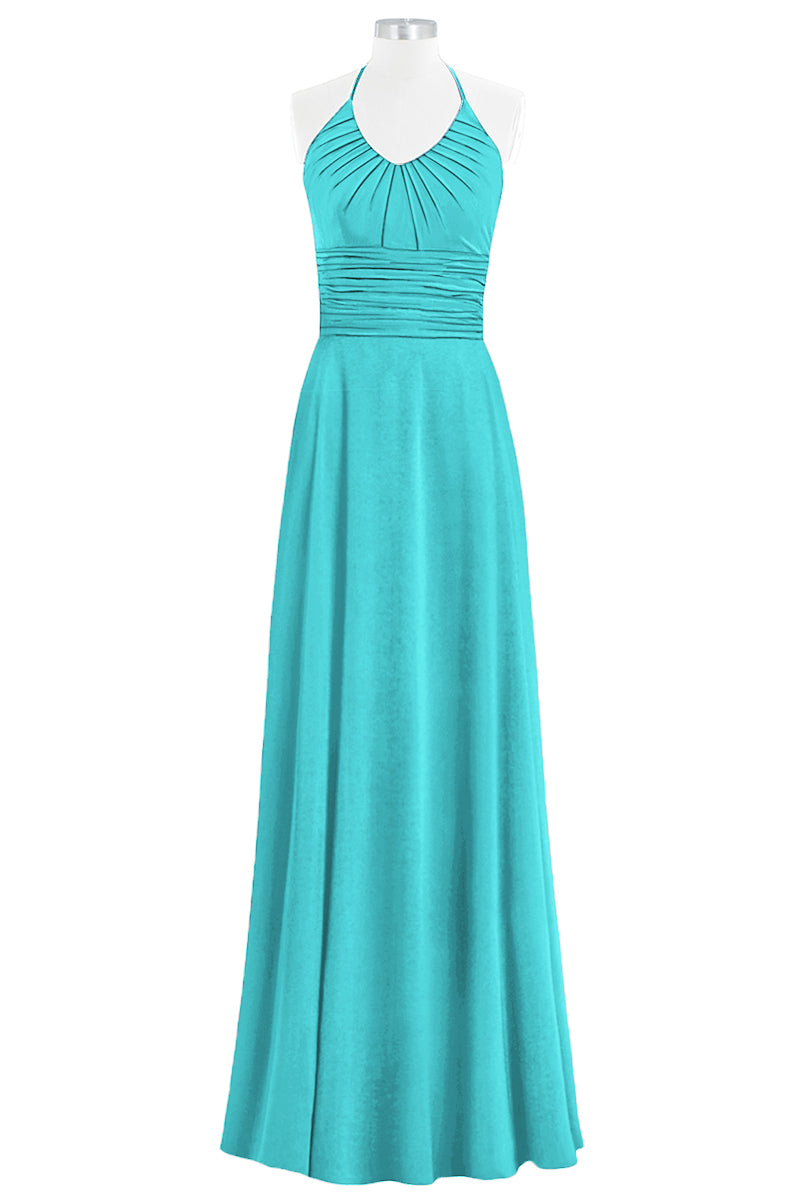 Chiffon Column Halter Sleeveless Bridesmaid Dress-B14073