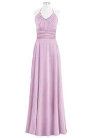 Chiffon Column Halter Sleeveless Bridesmaid Dress-B14073