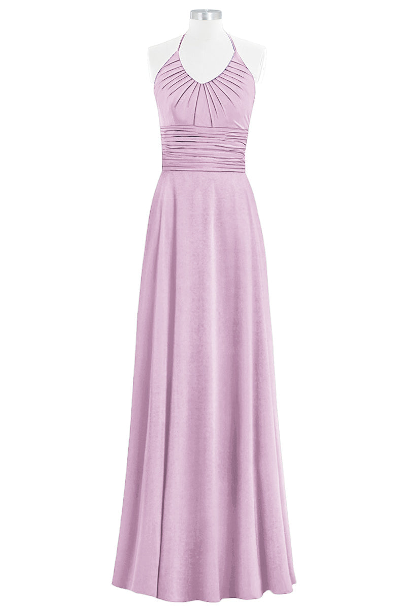 Chiffon Column Halter Sleeveless Bridesmaid Dress-B14073