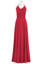 Chiffon Column Halter Sleeveless Bridesmaid Dress-B14073