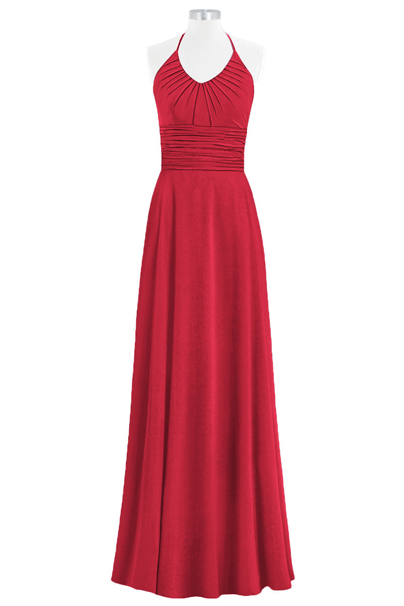 Chiffon Column Halter Sleeveless Bridesmaid Dress-B14073