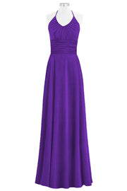Chiffon Column Halter Sleeveless Bridesmaid Dress-B14073