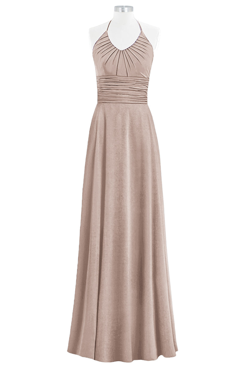 Chiffon Column Halter Sleeveless Bridesmaid Dress-B14073