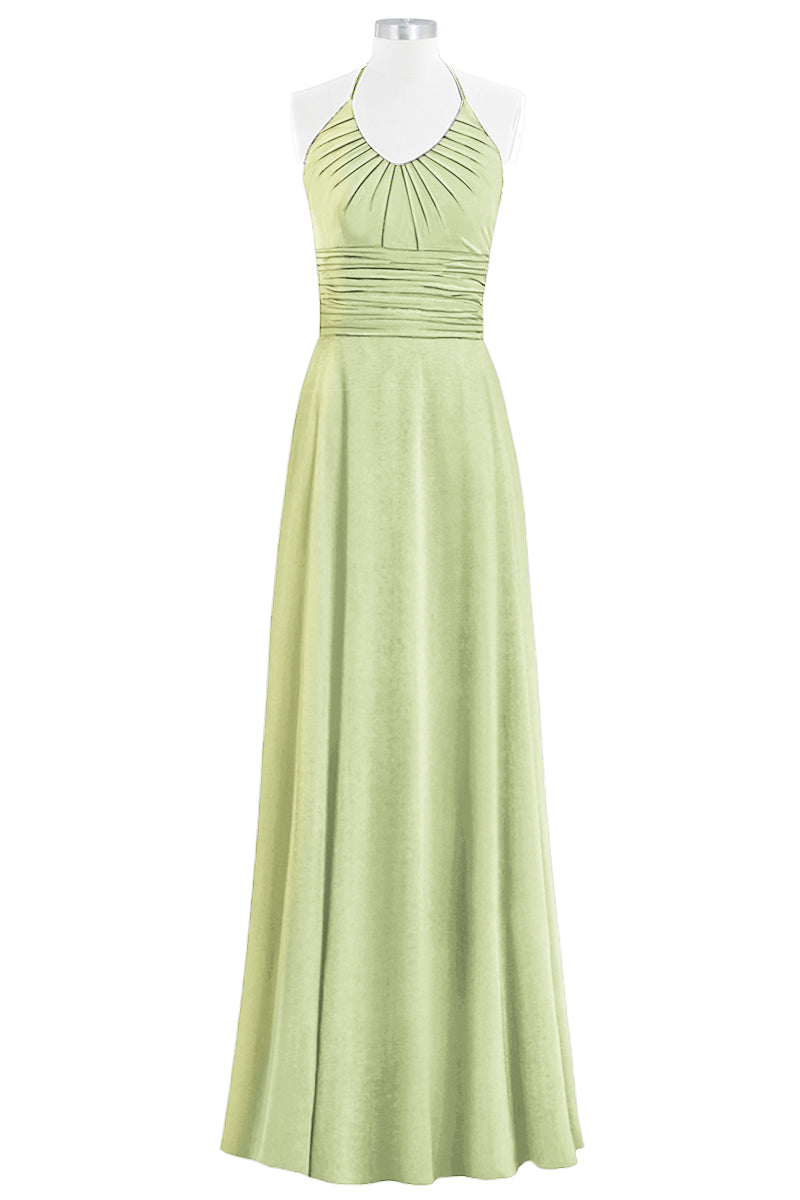 Chiffon Column Halter Sleeveless Bridesmaid Dress-B14073