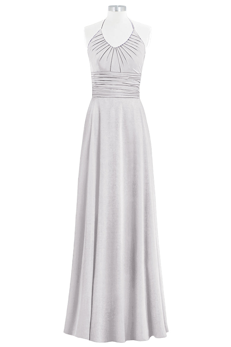 Chiffon Column Halter Sleeveless Bridesmaid Dress-B14073