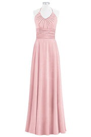 Chiffon Column Halter Sleeveless Bridesmaid Dress-B14073