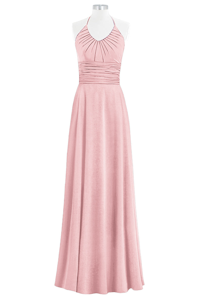 Chiffon Column Halter Sleeveless Bridesmaid Dress-B14073