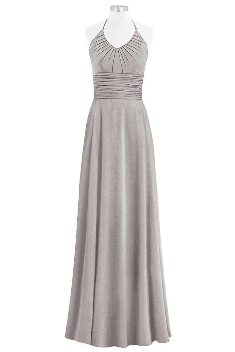 Chiffon Column Halter Sleeveless Bridesmaid Dress-B14073