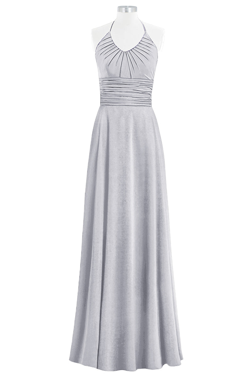 Chiffon Column Halter Sleeveless Bridesmaid Dress-B14073