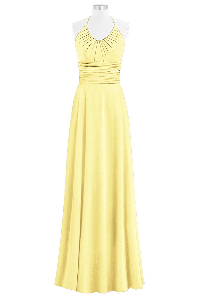 Chiffon Column Halter Sleeveless Bridesmaid Dress-B14073