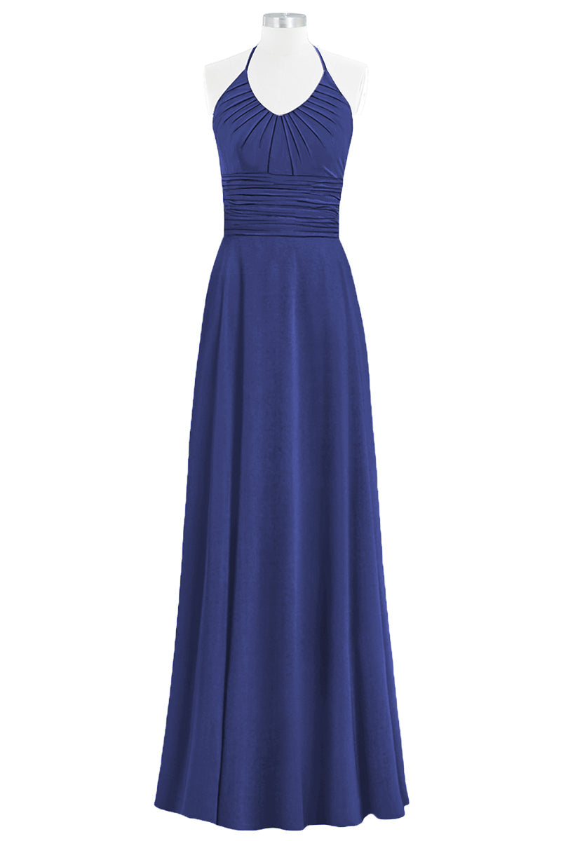 Chiffon Column Halter Sleeveless Bridesmaid Dress-B14073