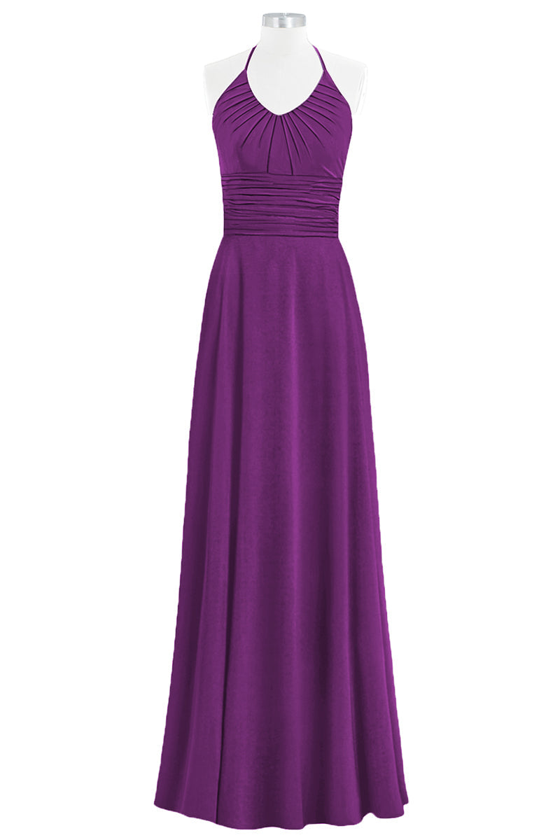 Chiffon Column Halter Sleeveless Bridesmaid Dress-B14073