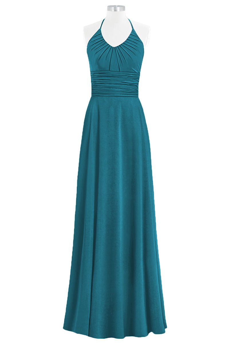 Chiffon Column Halter Sleeveless Bridesmaid Dress-B14073